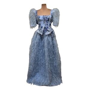 Black Halo Eve Maxi Dress Size 2 Blue Floral Fringe